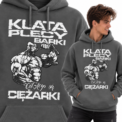 BLUZA Z KAPTUREM  NA SIŁOWNIĘ KLATA PLECY BARKI CZARNA